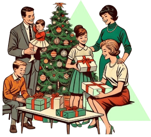 Une famille rassemblée autour d'un sapin de Noël